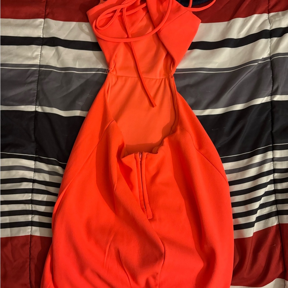 Backless Neon Orange Halter Dress